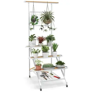 COSTWAY Support Étagère pour Plantes sur Roulettes en Métal - Treillis... pas cher