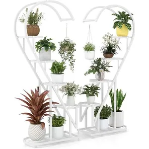 COSTWAY Lot de 2 Supports pour Plantes en Métal-Crochet, Étagère à Fleurs Porte Plantes en Forme de Demi-coeur - Salon, Balcon-Blanc pas cher