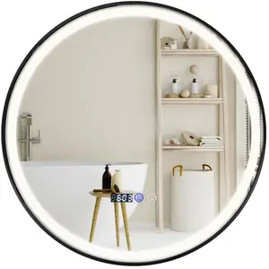 COSTWAY Ø 60 cm Miroir de Salle de Bain Rond - LED, Antibuée, 3 Couleu... pas cher