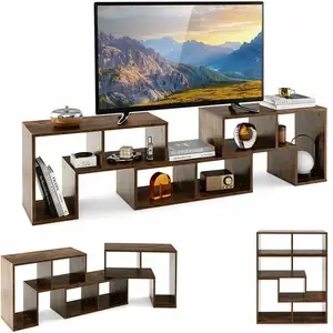 Meuble TV-Banc TV COSTWAY - 3 Pièces - Marron - Bois bien conçu - Capacité de poids 80 kg - 20 kg par étagère pas cher