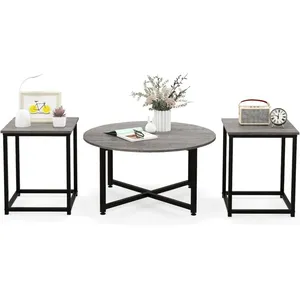 Ensemble de Tables Basses 3 Pièces - COSTWAY - Moderne - Gris et Noir pas cher