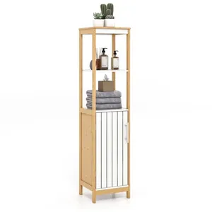 COSTWAY Meuble Colonne de Salle de Bain en Bambou avec Porte à Lattes ... pas cher