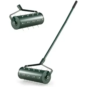 COSTWAY Scarificateur Manuel 45cm-Pointes de Dents-Poignée Amovible 130 cm-Tambour Rempli 5,5 L de Sable,Pierre-Aérateur de Pelouse pas cher
