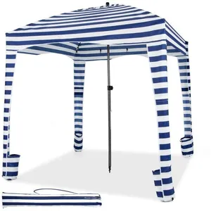 Abri de Plage Pliable 3,5m² COSTWAY-3 Hauteur Réglable-Paroi Latérale Amovible-8 Sacs de Sable-Tissu Polyester Etanche-Bleu + Blanc pas cher