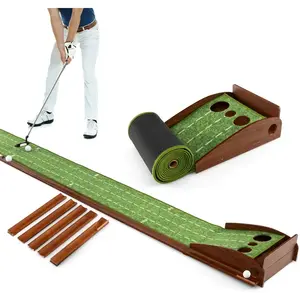 Tapis de Putting Golf Enroulant COSTWAY 303cm - Retour Automatique - 3 Balles de Golf - Guides d'AlignementVendu parcdiscount