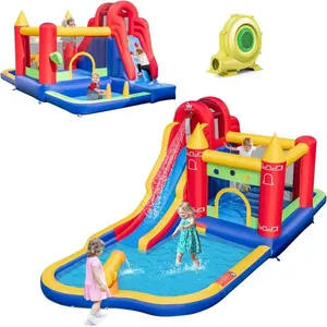 GOPLUS 9 en 1 Château Gonflable Enfant 3-10 Ans avec Souffleur-Parc Aq... pas cher