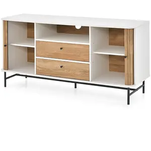 COSTWAY 65" Meuble TV - 2 Armoires à Portes 2 Tiroirs - Trou pour Câbl... pas cher