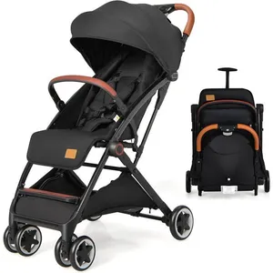 GOPLUS Poussette Bébé Pliable 0-3 Ans-Double Verrou/Pare-soleil Inclinable/Dossier Réglable/Sangle de Sécurité à 5 Points Noir pas cher