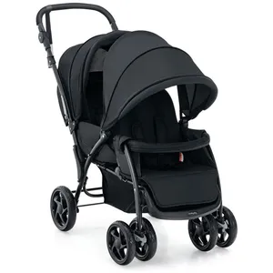 DREAMADE Poussette Double Pliable et Légère pour 2 Bébés, Siège Tandem, Dossiers et Repose-pieds Réglables, Frein à une Etape, Noir pas cher