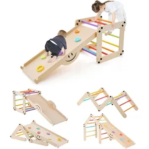 Toboggan Enfant - GOPLUS - 7 en 1 Triangle Escalade Montessori en Bois...Vendu parcdiscount