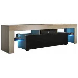 Meuble TV SPIDER A LED en Chêne MAT avec porte Noir Laqué 160 cm pas cher