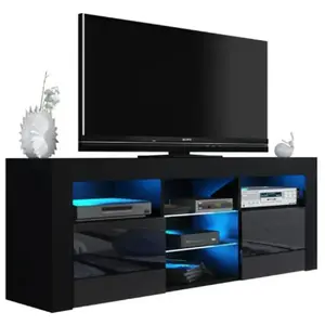 Meuble TV JIVE NOIR à LED 145 cm avec 2 portes laquées - JIVE - Rectangulaire - Contemporain - Design - Adulte pas cher