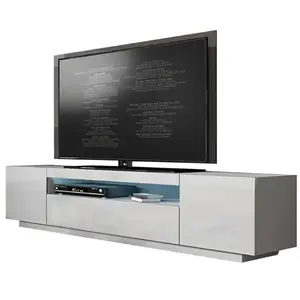 Meuble TV - KUSH - Blanc mat - 200 cm - Portes laquées pas cher