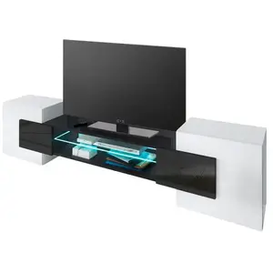 MEUBLE TV PABLO 230 cm avec LED Noir Mat et Blanc Laqué pas cher