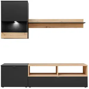 Meuble TV Nano - Noir mat et bois Artisana - 175 cm - 2 portes pas cher