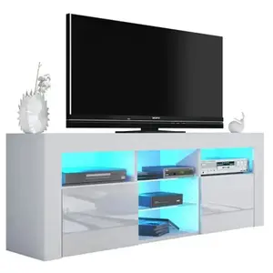 Meuble TV JIVE BLANC à LED 145 cm avec 2 portes laquées pas cher