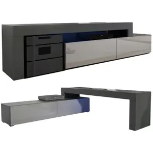 MEUBLE TV FLEX 148 - 280 cm LED NOIR MAT GRIS LAQUE MODULABLE / EXTENSIBLE / ANGLE pas cher