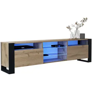 MEUBLE TV 200 CM LOVY LED PORTE CHÊNE ET CHÊNE MAT - STYLE INDUSTRIEL pas cher