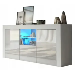 Meuble TV haut BIG JIVE 145 cm blanc laqué avec LEDS pas cher