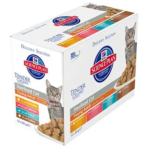 12x85g Young Adult Sterilised poulet, saumon, dinde, truite Hill's Sci... pas cher