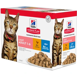 Hill's Science Plan Adult Light poulet pour chat - En complément : 12 x 85 g sachets Hill's Science Plan Adult Light viande et poisson pas cher