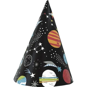 Comparateur de prix : Unique chapeau de fête Outer Space15 cm noir 8 pièces