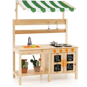 COSTWAY Cuisine Enfant 3 Ans+ de Plein air avec Auvent, Evier, 5 Acces... pas cher