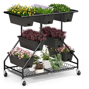 COSTWAY Porte-Plante à 3 Niveaux à Roulettes Verrouillables, 7 Bacs de... pas cher