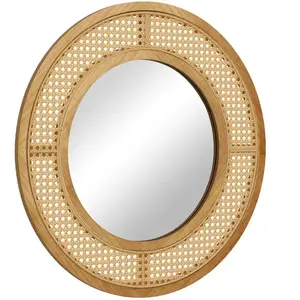 COSTWAY Miroir Mural Rond en Rotin, Cadre en Bois de 65 cm, Verre en A... pas cher