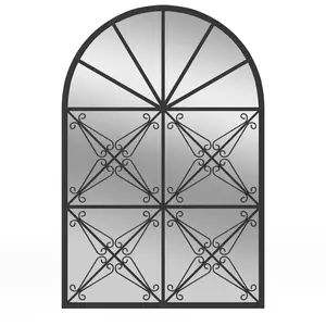 COSTWAY Miroir Mural à Fenêtre Arquée 58 x 87 cm, Cadre en Métal, Miroir Suspendu Décoratif pour Salon Entrée Chambre Salle de Bain pas cher
