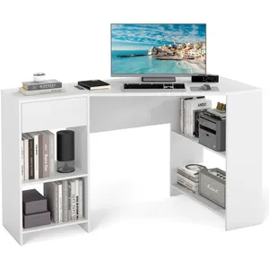 COSTWAY Bureau d'Angle en Forme de L 120 CM avec Tiroir et Étagères de... pas cher