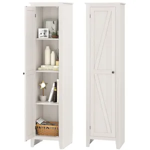Costway Meuble Colonne De Salle De Bain Avec 4 Étagères Et Porte, Pour Salle De Bain, Salon, 43 X 39,5 X 183 Cm, Blanc pas cher