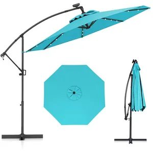 Parasol Déporté  300 x 245cm - COSTWAY - avec 32 LED - Base Croisée - ... pas cher