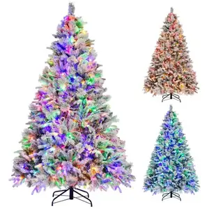 Sapin de Noël Artificiel Lumineux -RELAX4LIFE- 210CM- 320 LED à Couleur Changeante - 1270 Branches - 40 Cônes de Pin -Blanc et Vert pas cher
