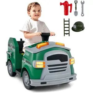 COSTWAY 12V Camion de Pompiers Électrique Enfant avec Musique & Alarme...