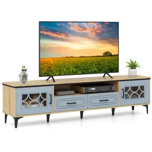 COSTWAY 80 Meuble TV avec 2 Tiroirs 2 Armoires & Compartiment 7 Pieds ... pas cher