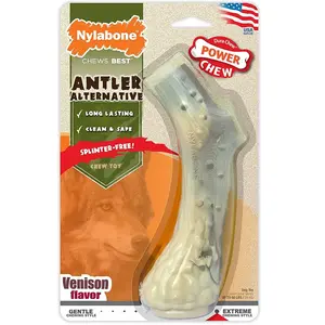 Nylabone Alternative au bois, jouet à mâcher qui ne laisse aucun dégât et qui n a aucune écharde, en forme de bois de cerf, arôme gibier, pour les chiens de moyenne taille (jusqu à 16 kg) pas cher