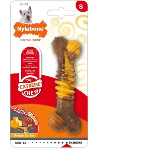 Nylabone Jouet dentaire à mâcher résistant Dura, os texturisé, goût boeuf et fromage, pour les très gros chiens (+ 23kg), Chiens à mâchouillage puissant/extrêmeVendu parbol