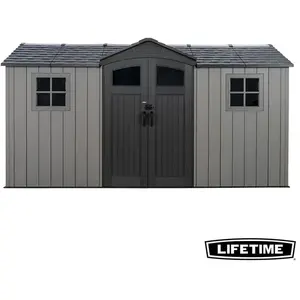 Lifetime Kentucky - Kunststof tuinschuur met vloer 206x427 cm - Grijs pas cher