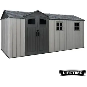 Lifetime Idaho - Kunststof tuinschuur met vloer 214x498 cm - Grijs pas cher