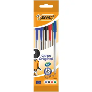 Pochette 5 stylos BIC Cristal Couleurs Assorties pas cher