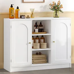 Meuble de Salle de BainMeuble de Rangement avec 2 Portes Arquées 3 Étagères OuvertesÉtagères Réglables30 x 100 x 815 cmBlanc pas cher