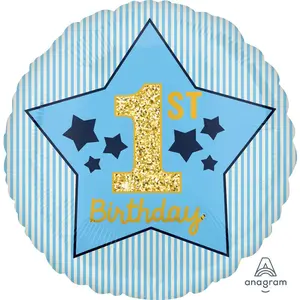 Amscan Folieballon 1ste Verjaardag 40 Cm Blauw/goud