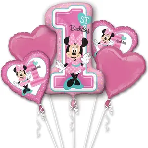 Anagram Folie ballon boeket Minnie Mouse 1 jaar 5 stuksVendu parcdiscount