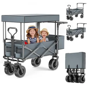 TTLIFE Poussette pliante,Charge maximale 100 kg,Tissu Oxford 600D,Toit inclus,Tout Terrain pour Extérieur Camping Pique-Niqu,Grey pas cher