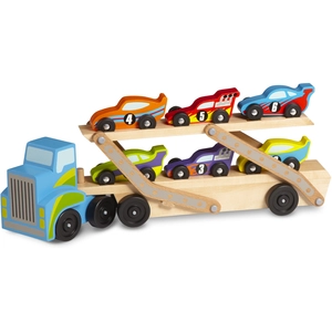 Camion géant dépliable et 6 voitures de course Melissa et Doug pas cher