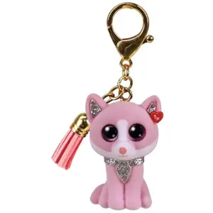 Animal en peluche TY Mini Boo's Clip Fiona Le Chat Rose 10 cm pas cher