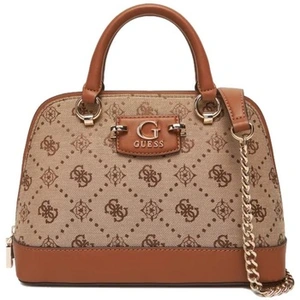 GUESS Sac à main brun clair marron pour femme - Neda Dome Satchel Bag Latte Logo 313097