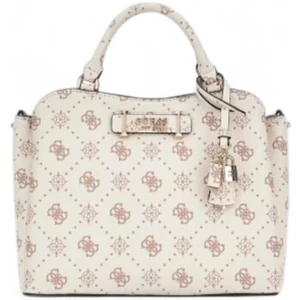 GUESS Sac à main crème taupe pour femme - Silia Girlfriend Satchel Vanilla Logo 324139