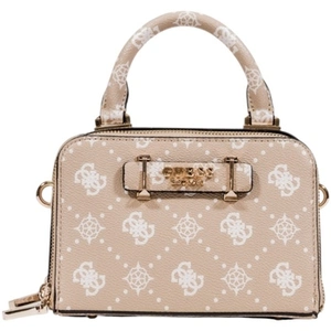 GUESS Sac à main taupe blanc pour femme - Silia Mini Satchel Bag Biscotti Logo 324148